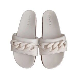 Women’s Esprit Della Pool Slides Chain Accent Off White Size 9 FREE SHIP!